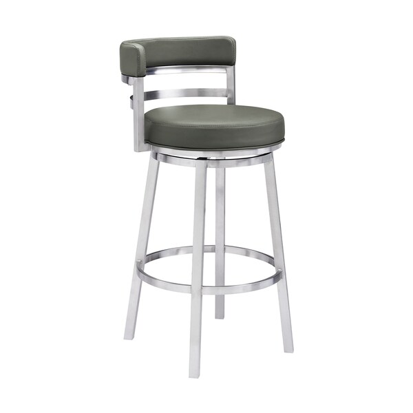 Armen Living Titana 26" Counter Height Swivel Gray Faux Leather and Brushed Stainless Steel Bar Stool 840254335073 - main